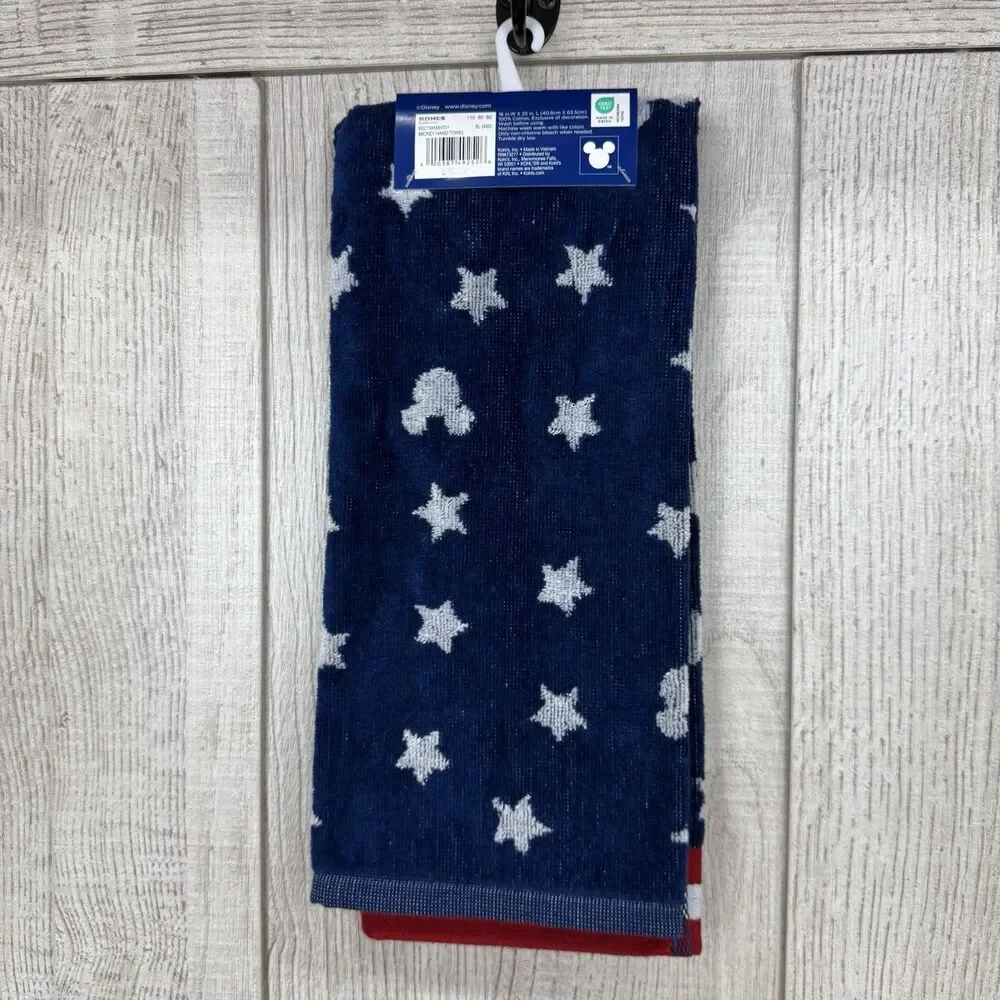 Disney Americana Mickey Mouse Patriotic Red White & Blue Hand Towel 25”x16” New